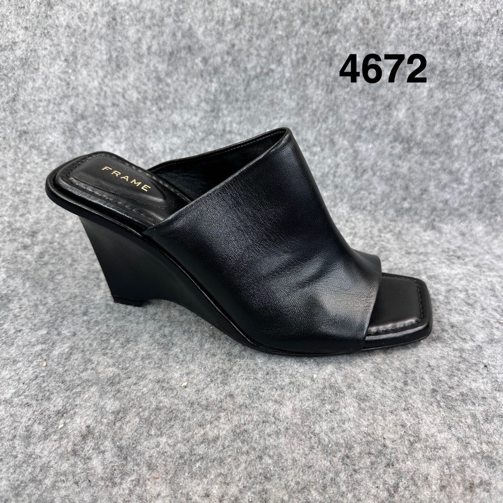 Frame Le Naomi Wedge Sandals Womens 8 Black Leather Open Toe Spain New